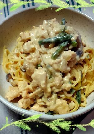 鶏ひき肉とアスパラの和風クリームパスタ-レシピのメイン写真