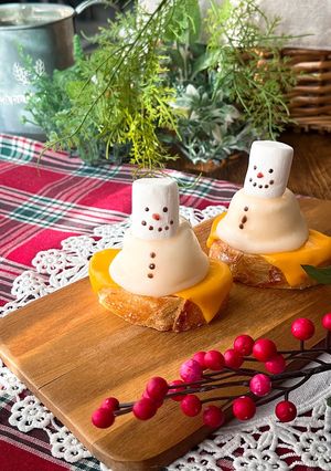 雪だるまに変身　バゲットで雪見トースト-レシピのメイン写真