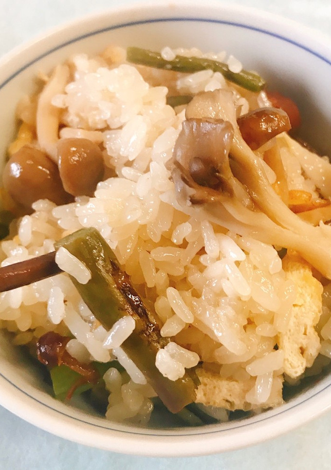 炊飯器で簡単！山菜ときのこの おこわ-レシピのメイン写真
