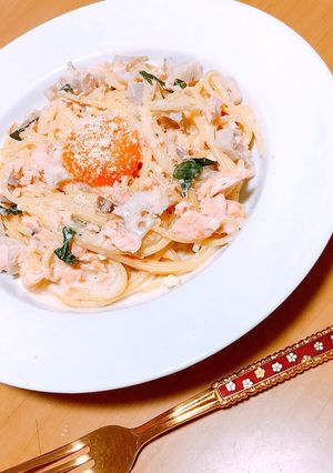 フライパン1つだけ!鮭のクリームパスタ-レシピのメイン写真