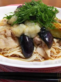 揚げ焼きナスと豚しゃぶのみぞれ素麺-レシピのメイン写真