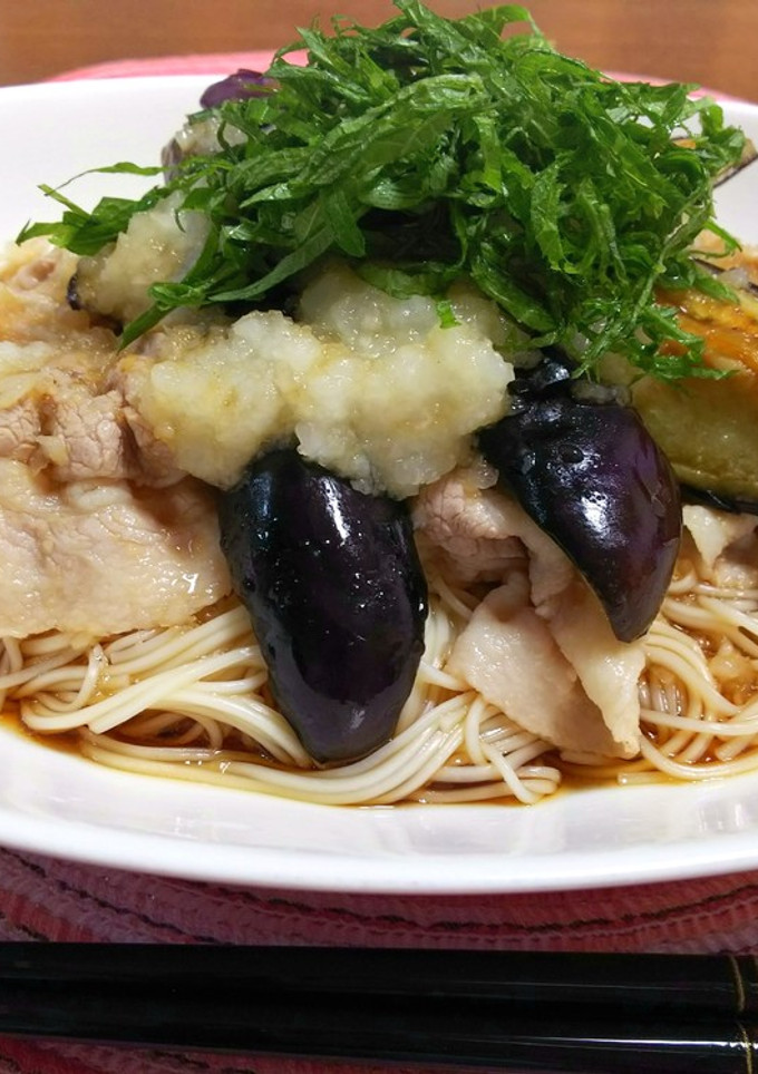 揚げ焼きナスと豚しゃぶのみぞれ素麺-レシピのメイン写真