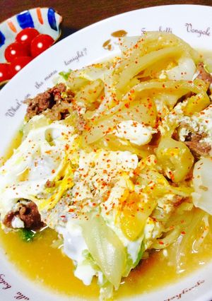甘辛最高☆白菜と牛肉のすき焼き風卵とじ-レシピのメイン写真