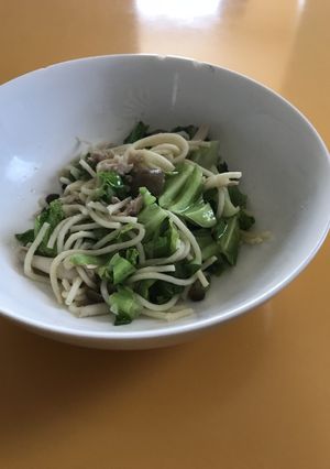 レンジ簡単 ツナとしめじ、キャベツパスタ-レシピのメイン写真