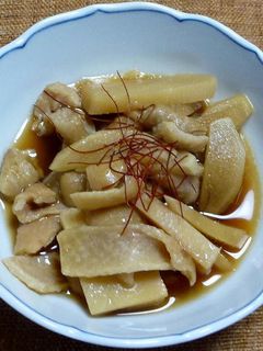 鶏皮とタケノコ、新生姜のめんつゆ煮-レシピのメイン写真