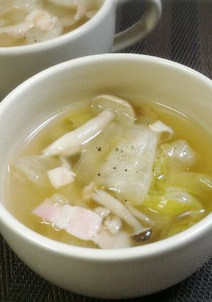 味付レタスとベーコンで♪即席鶏がらスープ-レシピのメイン写真