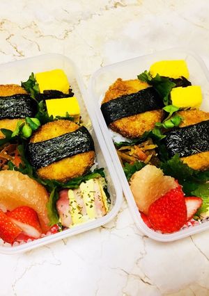 ズボラで愛♡ハムカツおにぎり弁当-レシピのメイン写真