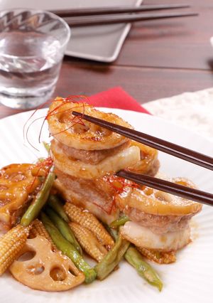 中華風♪れんこんの豚肉はさみ照り焼き-レシピのメイン写真