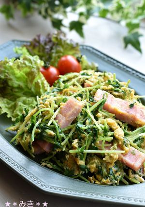 豆苗と厚切りベーコンの卵とじ炒め☆-レシピのメイン写真