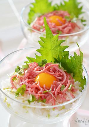 シュレッドビーフをユッケ風で楽しんだの♪-レシピのメイン写真