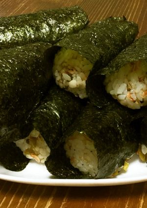 雑な男料理：高菜と干しエビのおにぎり！！-レシピのメイン写真