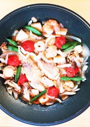 キャンプ飯！アクアパッツァ&〆はリゾット-レシピのメイン写真