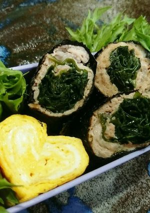 ぷちおかず♥磯辺焼き(ワカメの豚肉巻き)-レシピのメイン写真