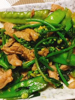 牛肉とのらぼう菜と絹さやの和風炒め-レシピのメイン写真