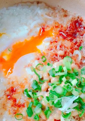 半熟卵のおかか納豆雑炊-レシピのメイン写真