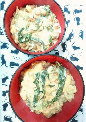 アイヌネギ×大粒なめこ×卵とじ丼-レシピのメイン写真