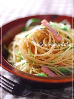 水菜&ハムの胡麻マヨパスタ-レシピのメイン写真