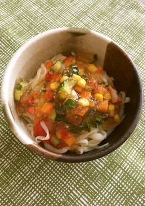 ゼリー寄せ野菜がきらきら揺れる夏うどん-レシピのメイン写真