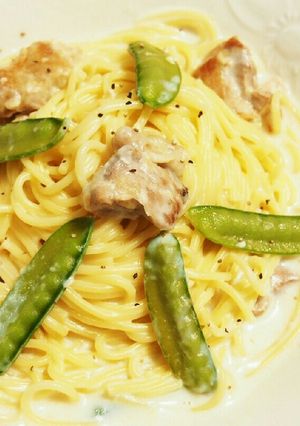 ☆絹さやと鶏もも肉のクリームパスタ☆-レシピのメイン写真