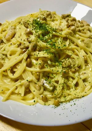 全卵で濃厚+納豆カルボナーラ生クリーム無-レシピのメイン写真