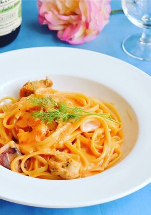 魚介のトマトクリームパスタ☆ワンポットで-レシピのメイン写真
