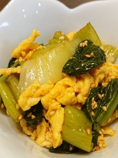青梗菜と炒り卵のキムチ和え-レシピのメイン写真