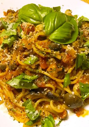 ナスとしめじのトマトソースパスタ-レシピのメイン写真