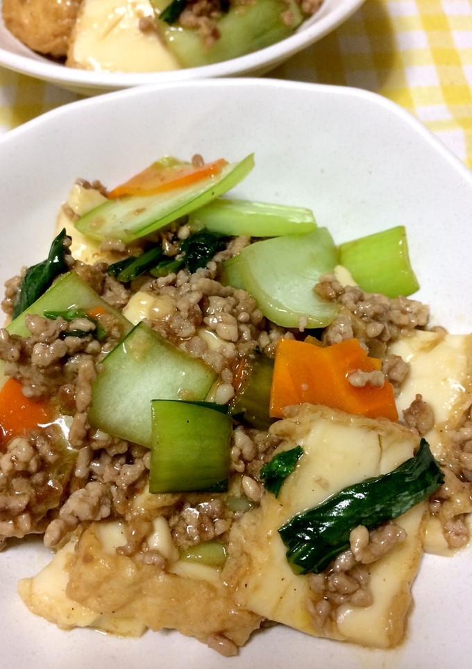 厚揚げ＆青梗菜と豚ひき肉のオイスター炒め-レシピのメイン写真