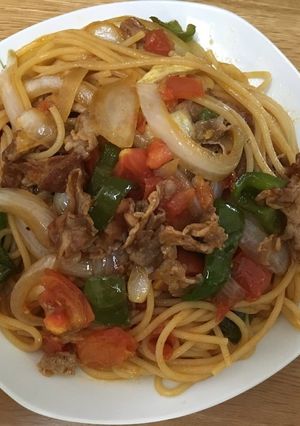 シンプルパスタ(豚肉・トマト・ピーマン)-レシピのメイン写真