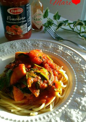 ホタテ&ほうれん草のトマトパスタ-レシピのメイン写真