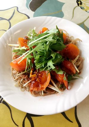 ガーリックトマトと水菜のビビン冷麺♪受賞-レシピのメイン写真