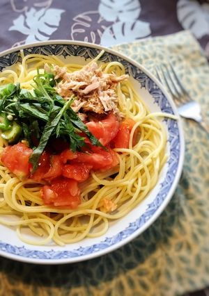 トマトとオクラとツナの冷製パスタ-レシピのメイン写真