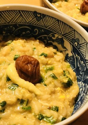 かんたんお粥●ニラ玉子粥・あわせ味噌風味-レシピのメイン写真