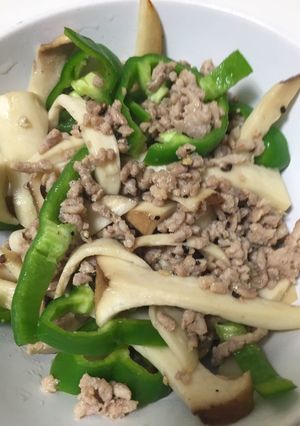 ピーマン、エリンギィ、鳥挽き肉炒め-レシピのメイン写真