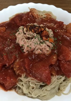 ふるる冷麺ビビン冷麺 ツナトマト風-レシピのメイン写真