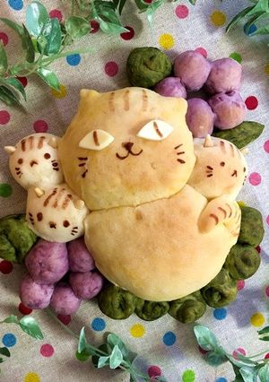 発酵1分！時短パン★お花畑で親子猫パン-レシピのメイン写真