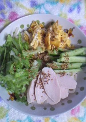 サラダチキンで夏うどん-レシピのメイン写真