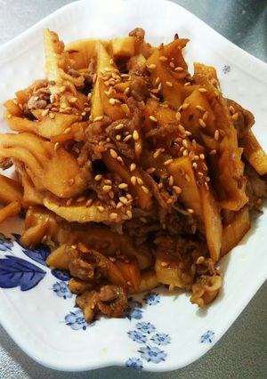 濃口ごま油で濃厚タケノコと豚肉炒め-レシピのメイン写真