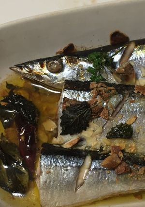 秋刀魚とバジルのアヒージョ-レシピのメイン写真