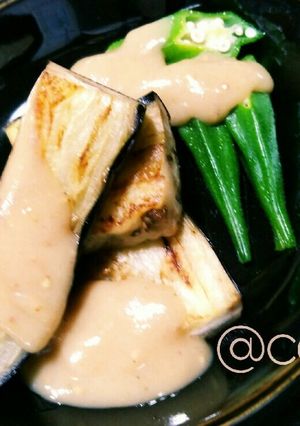 胡麻香る酢味噌で戴く焼き茄子とオクラ-レシピのメイン写真