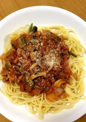 大人の給食ツナとしめじのトマトスパゲティ-レシピのメイン写真
