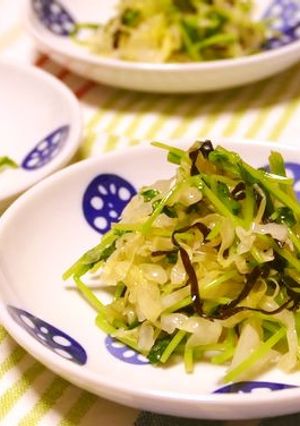 豆苗とキャベツの塩昆布和え-レシピのメイン写真