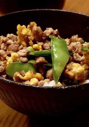 絹さや入り肉玉そぼろ丼-レシピのメイン写真
