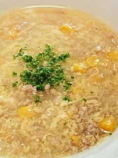 コーンと挽き肉、玉ねぎの粒トロ中華スープ-レシピのメイン写真