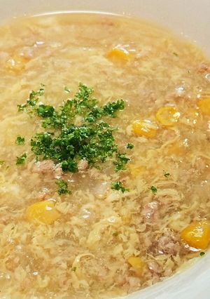 コーンと挽き肉、玉ねぎの粒トロ中華スープ-レシピのメイン写真