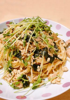 豆腐・ツナ・わかめの和風パスタ-レシピのメイン写真