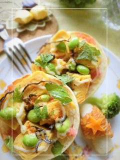 卵焼き・枝豆×梅干し・塩昆布トースト-レシピのメイン写真