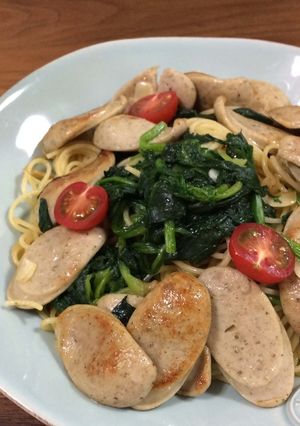 三国同盟パスタ（ほうれん草とソーセージ）-レシピのメイン写真