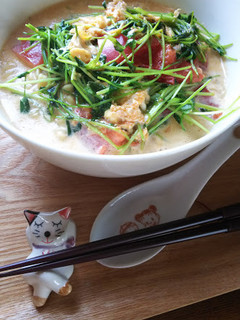 豆苗トマたま辛ラーメン-レシピのメイン写真