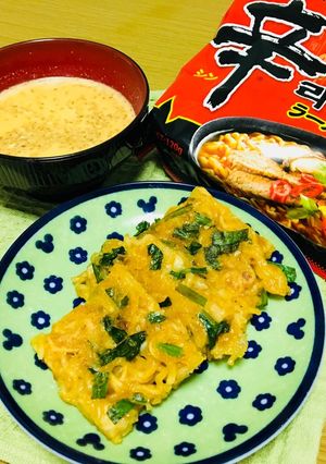 辛ラーメンひとつ！チヂミとスープ-レシピのメイン写真